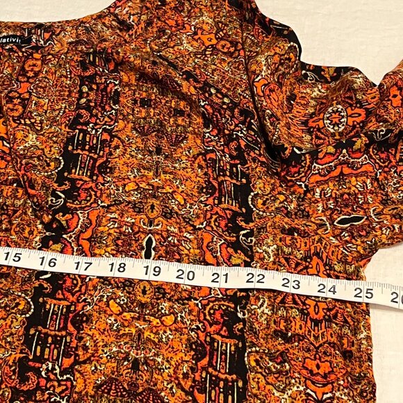Relativity Boho Peasant Top Blouse XL Brown Orange Paisley Print Rayon Pullover - Picture 7 of 8